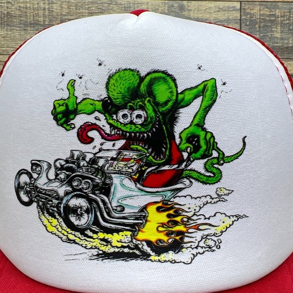 Ratfink Motorsport Motorcycle Mens Trucker Hat Red Snapback Baseball Cap - Picture 3 of 8